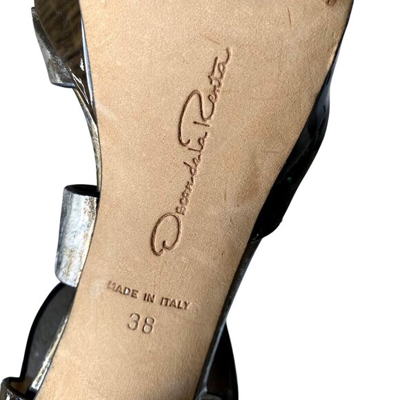 Oscar de La Renta Leather Stiletto Platform Heels EU38 US7.5 Glam Cocktail Party - Picture 12 of 13